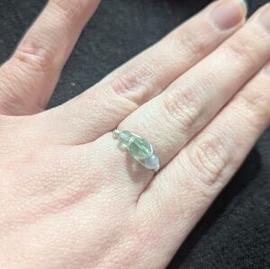 Silver Tone Light Green Gemstone Wire Wrapped Dainty Statement Ring - Size 8